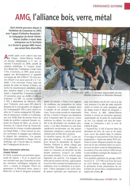 Article de presse « Entreprendre Très Beaujolais »